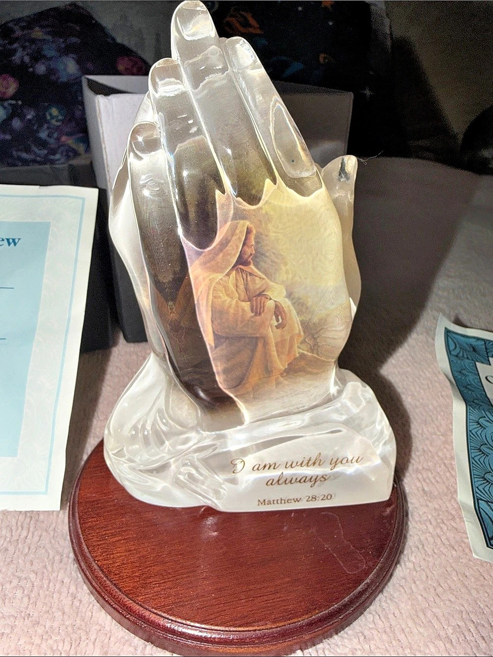 The Bradford Exchange Always With You Praying Hands Figurine Brown Clear Decor